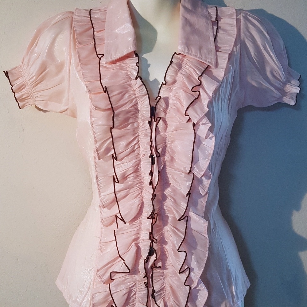 🍁🌴Stone Flower ballet-pink w/ brown hem edging